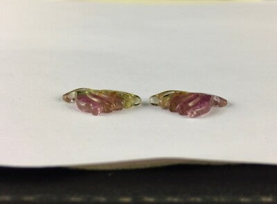 Natural Tourmaline Carved Leaves Pair 7.83 Ct Multi Gemstone Earring Designing