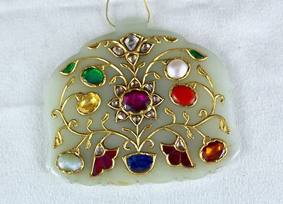 Exclusive Rare Persian Jade 341ct Natural Diamond Navratan Gemstone Gold Pendant