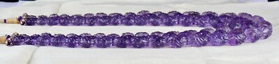 Certified Vintage Natural Amethyst 1152 Ct Carved Beads Purple Necklace