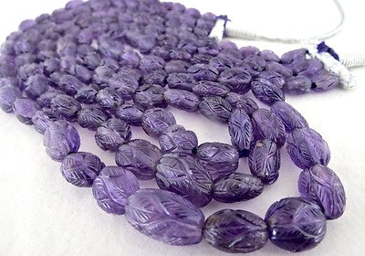 Certified Natural Amethyst 696ct Carved Bead Necklace, Antique Gemstone String