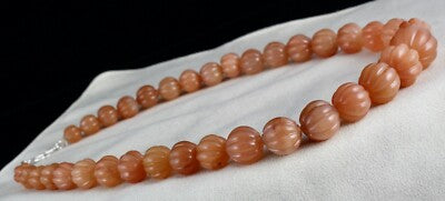Natural Orange Quartz 1072 Ct Melon Beaded Necklace Sterling Silver Clasp