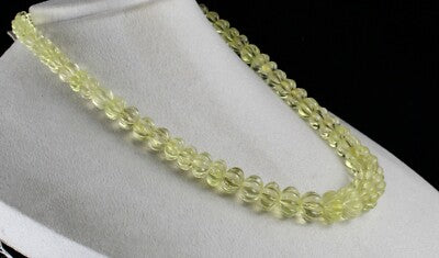 Natural Lemon Quartz Carved Bead Necklace 523ct Semi Precious Gemstone For Women