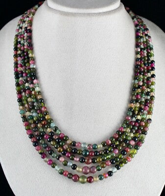 Certified Multi Tourmaline Beads Necklace 633 Ct Sterling Silver Clasp