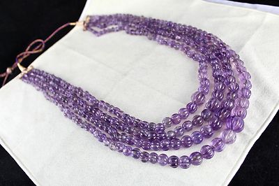 Natural Amethyst 906 Ct Carved Melon Beads Gemstone Antique Necklace