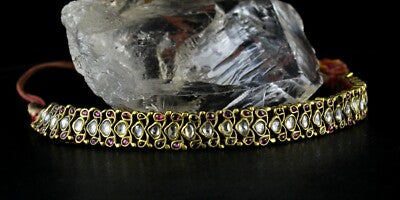 Certified Antique Real Old Gold 22k Jadau Natural Gemstone 10ct Ladies Necklace