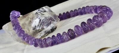 Certified Natural Amethyst 765 Ct Beads Sterling Silver Antique Necklace