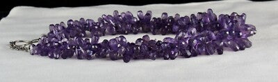 Natural Amethyst Tear Drops Beads 718 Ct Gemstone Sterling Silver Necklace