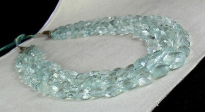 Certified Natural Blue Aquamarine Faceted Tumble Beads Necklace 1119 Ct