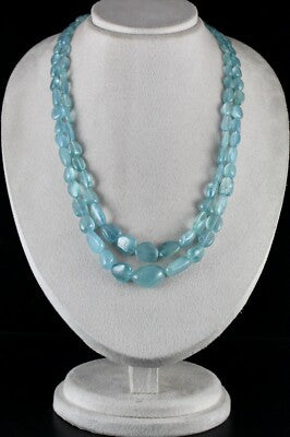 Certified Natural Blue Aquamarine 559 Ct Bead Necklace Tumble Gemstone String 2l