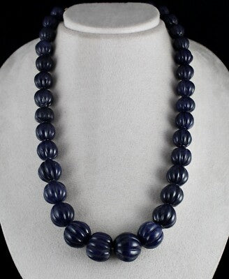 Natural Blue Jade 1001 Carats Carved Beads Sterling Silver Necklace