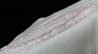 Natural Rose Quartz Melon Carved Beads Necklace 621ct, 3 L Gemstone Strings
