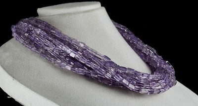 Natural Amethyst Tube Beads 1439 Carats Sterling Silver Gemstone Necklace