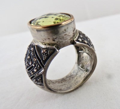 Natural Lemon Quartz Oval Gemstone & Diamond 10ct 18k Gold Sterling Silver Ring