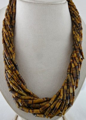 22" Natural Tiger's Eye Tube Beads Necklace 918 Carats 12 Line Gemstone