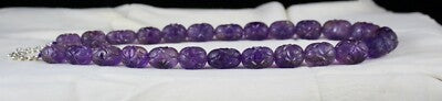 Certified Natural Amethyst Engraved Bead 955 Ct Sterling Silver Vintage Necklace