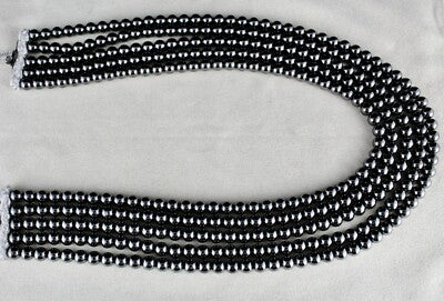 5 Line 7mm Natural Hematite Beads Round Black Necklace 1630ct Fashion Gemstone