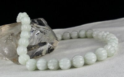 Natural Aventurine Jade 568 Ct Carved Melon Gem Beads Sterling Silver Necklace