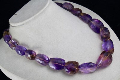 Certified Natural Ametrine 1088 Ct Faceted Beads Tumble Necklace Sterling Silver