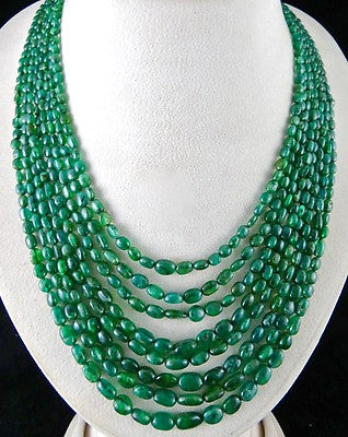 Certified Natural Emerald 512ct Beads Green Gemstone Vintage Necklace