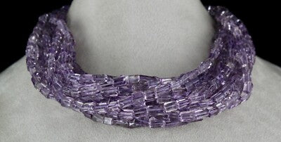 Natural Amethyst Tube Beads 1439 Carats Sterling Silver Gemstone Necklace