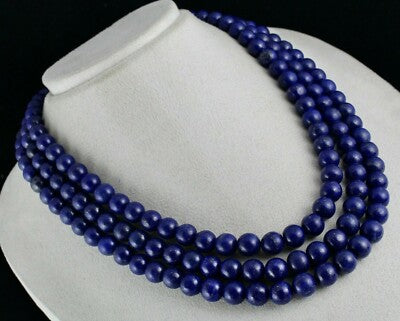Certified Natural Blue Lapis Lazuli Beads 11mm 1280ct Necklace For Women