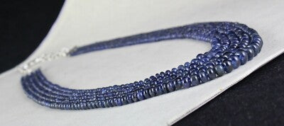 Certified Natural Blue Sapphire 460 Ct Round Beads Sterling Silver Necklace