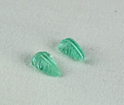 Certified Natural Colombian Emerald 4.96 Ct Carved Leaves Pair Loose Gemstone