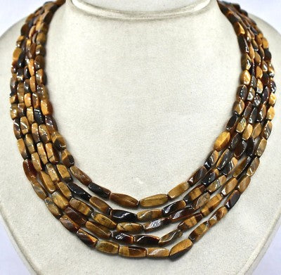 Natural Tiger Eye Beads 679 Ct Long 5 Line Gemstone Ladies Necklace