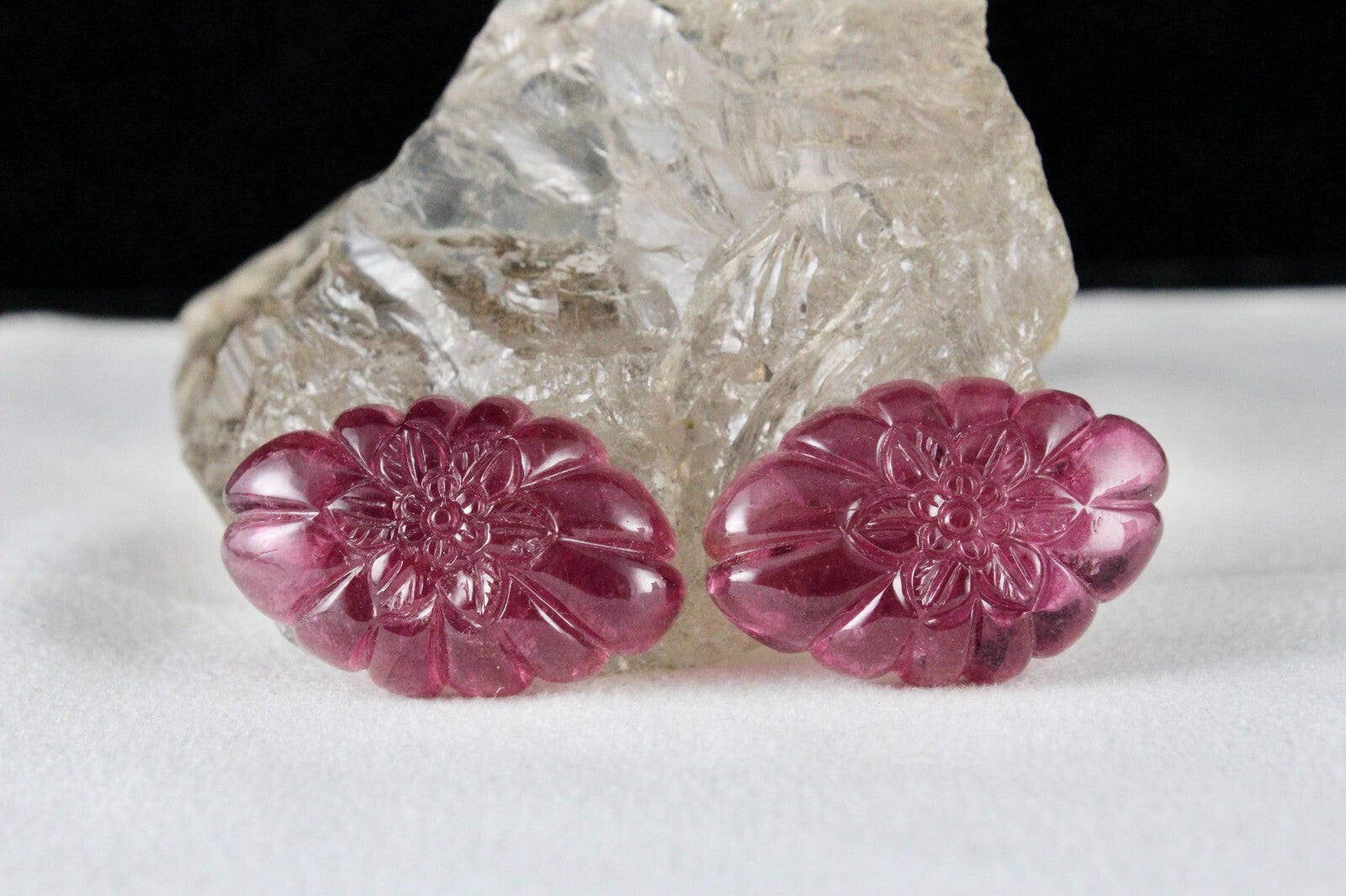 Certified Natural Rubellite Tourmaline 108.77 Ct Oval Engraved Gemstone Earrings