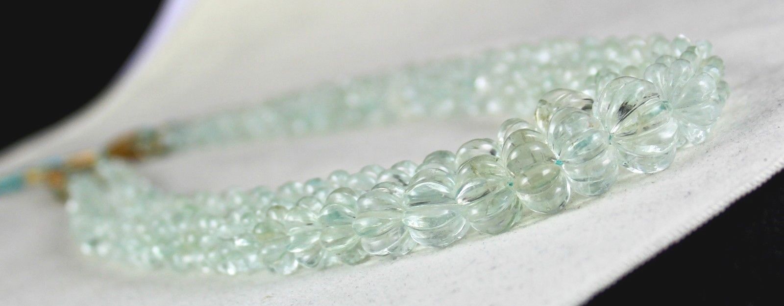NATURAL AQUAMARINE BEADS CARVED 2 LINE 545 CARATS LADIES GEMSTONE MELON NECKLACE
