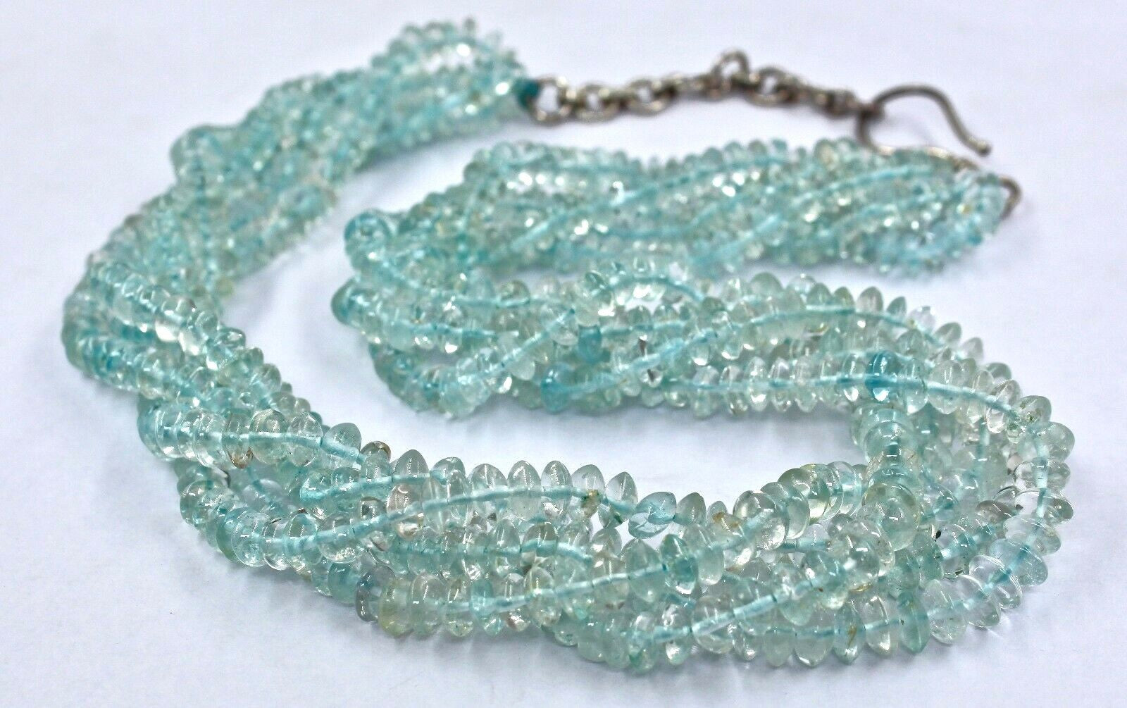 Sterling Silver Blue Topaz Beads Necklace 3 Line 568 Ct Gemstone For Women