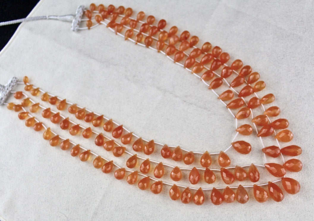 Orange Carnelian 3 Line Faceted Drops 415 Ct Gemstone Fashion Necklace