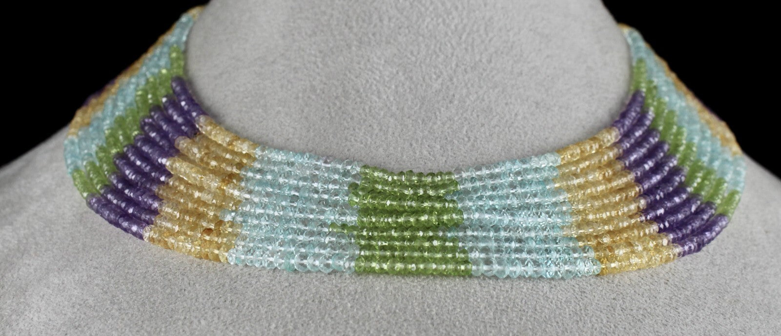 Multi Colour Peridot Citrine Amethyst & Topaz 365ct Beads 10l Gemstone Necklace