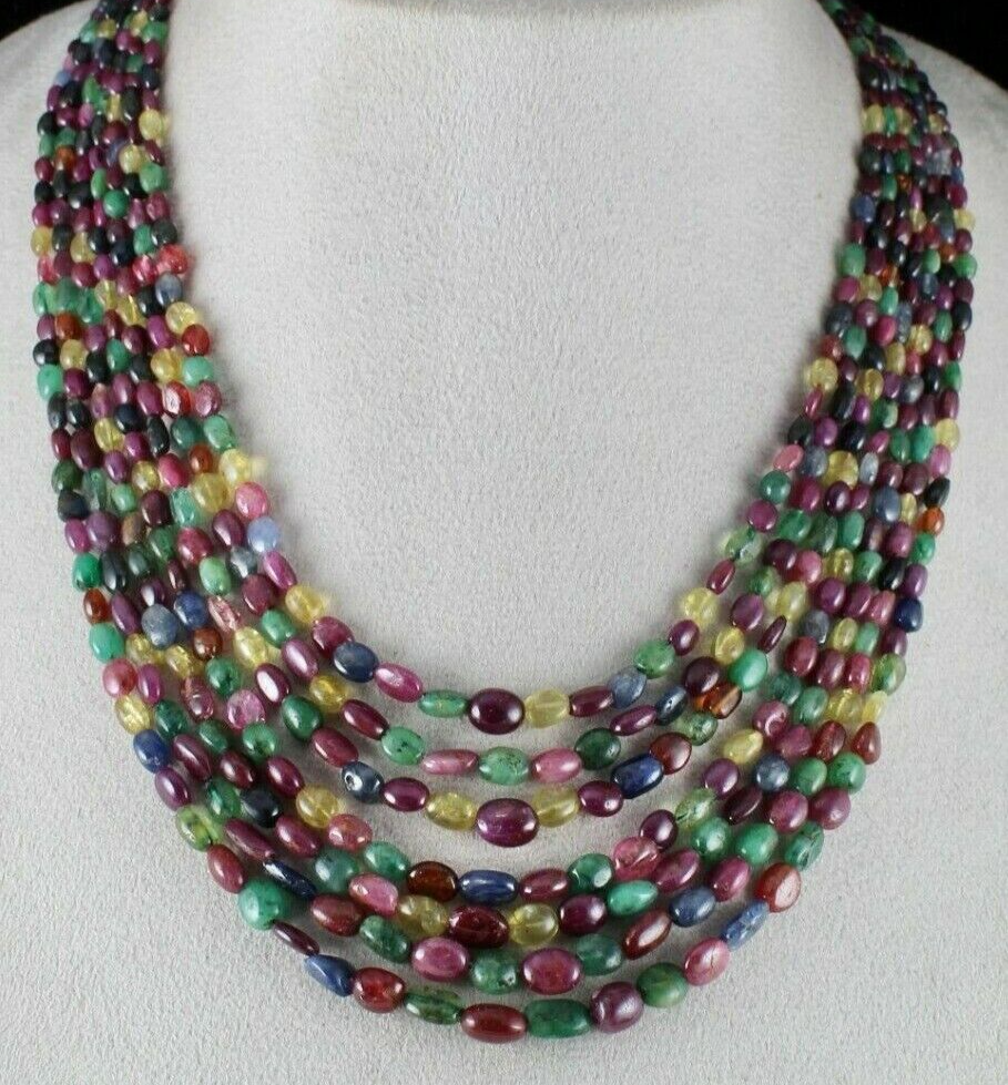 Certified Natural Emerald Ruby Sapphire Hessonite 542ct Gemstone Necklace