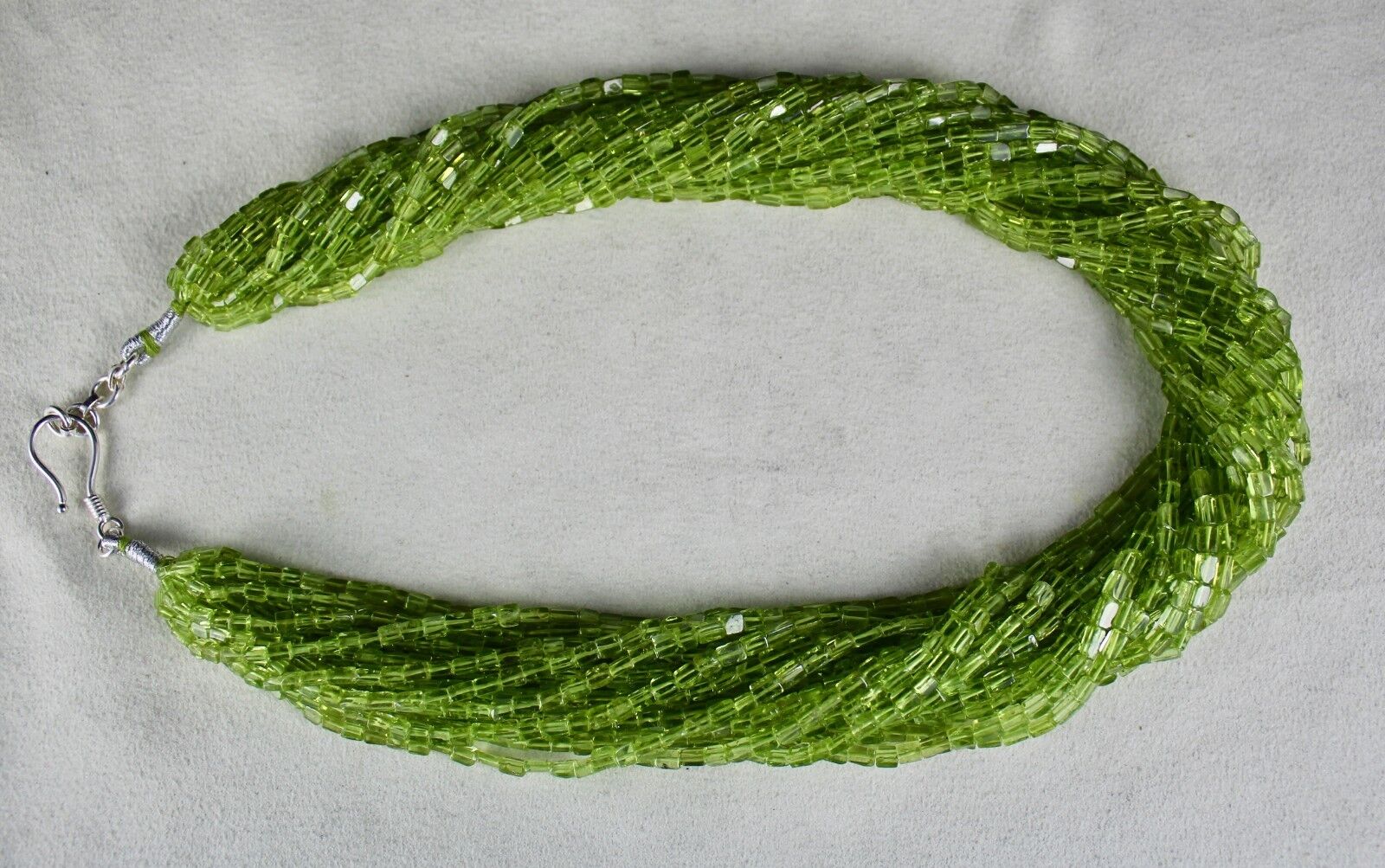 Natural Peridot Fancy Tube 20 L 1023 Ct Green Gemstone Silver Finest Necklace