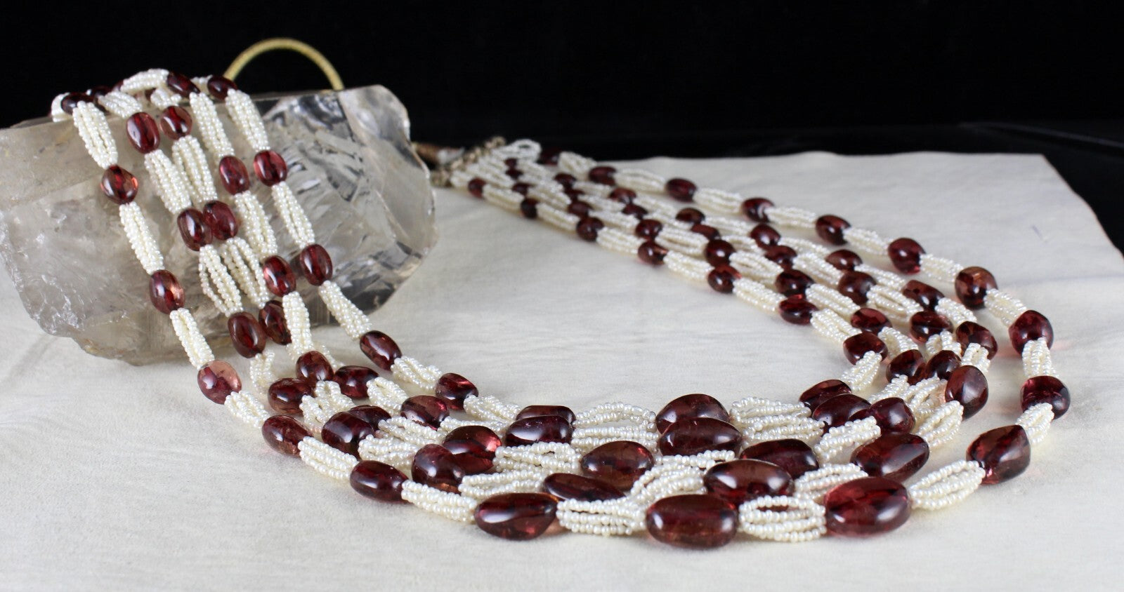 Certified Antique Natural Tourmaline 656ct Pearl Beaded Estate Necklace