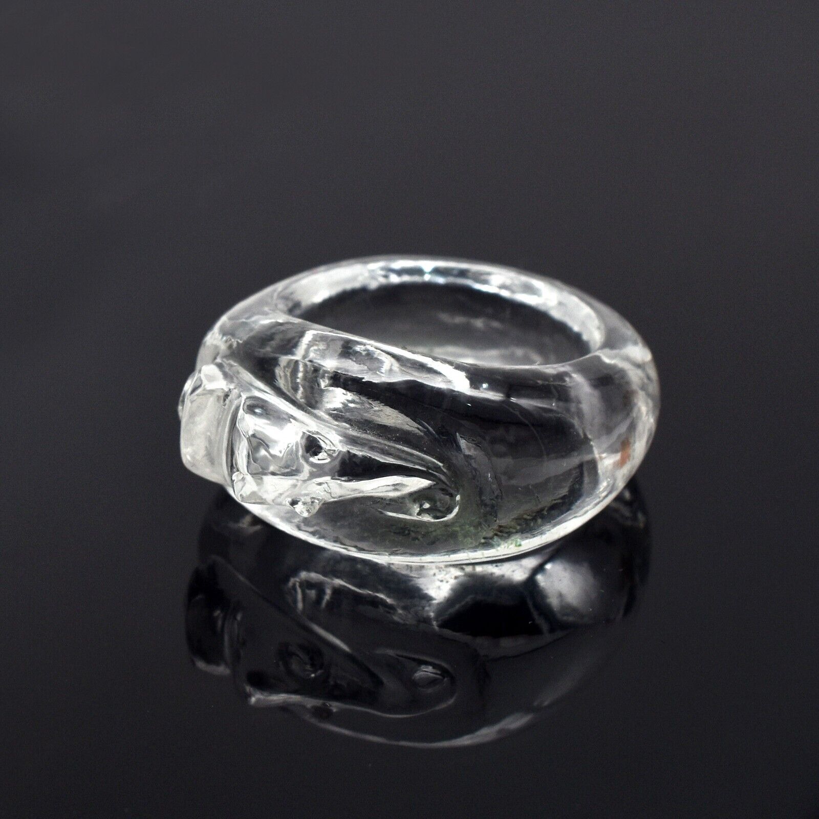 Natural Rock Crystal Quartz Carved Ganesha 41 Ct Fashion Gemstone Men Women Ring