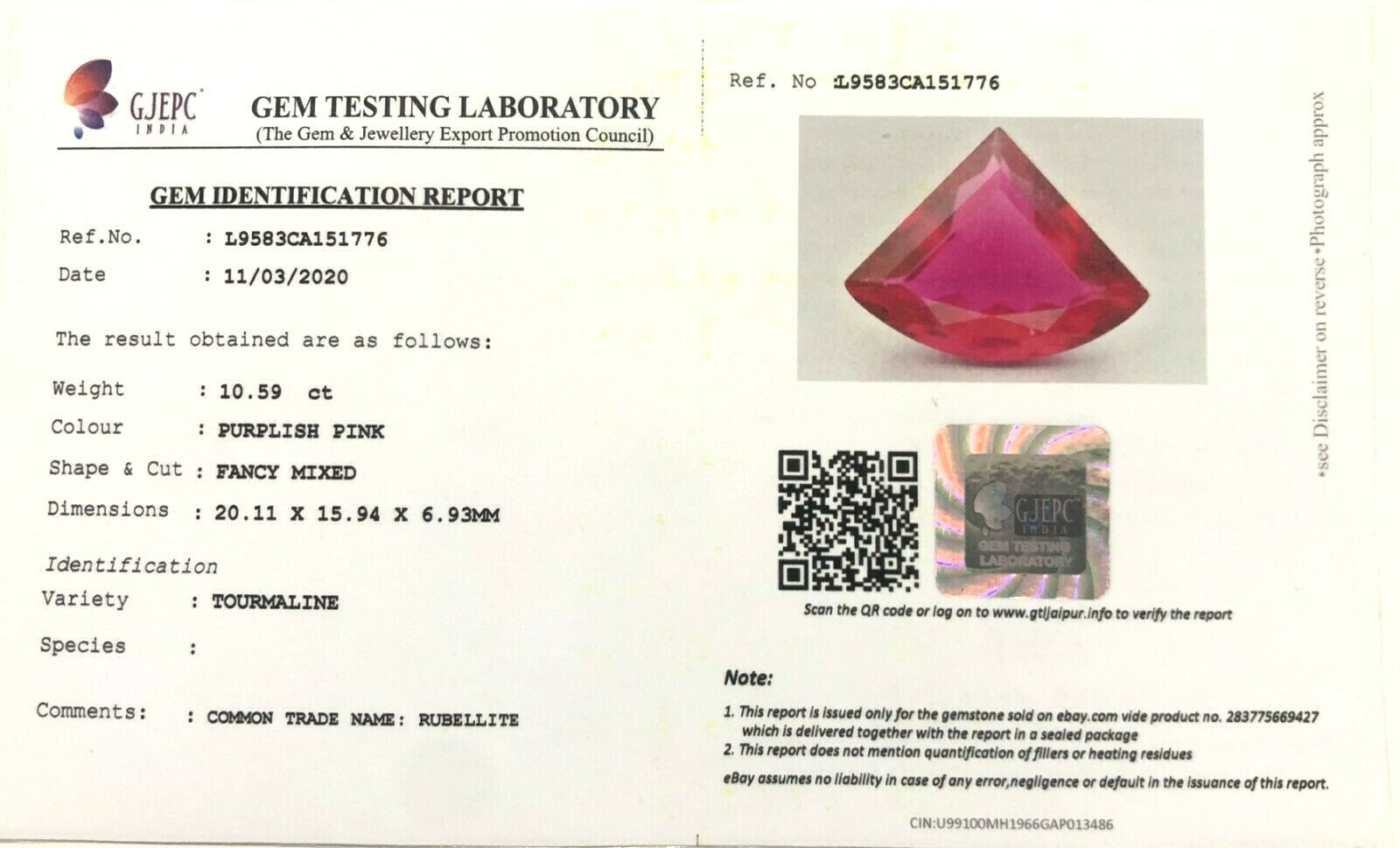 Certified Natural Rubellite Pink Tourmaline 16x20 10.59 Ct Ring Pendant