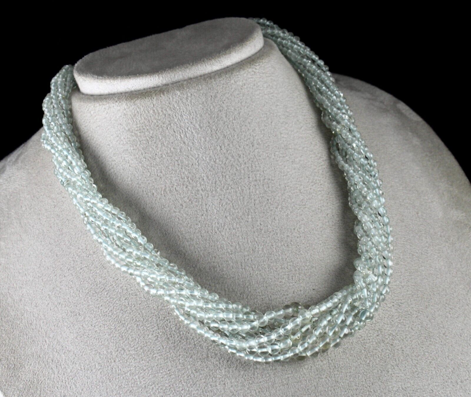 Natural Blue Aquamarine Beads Round 433 Carats Gemstone Silver Ladies Necklace