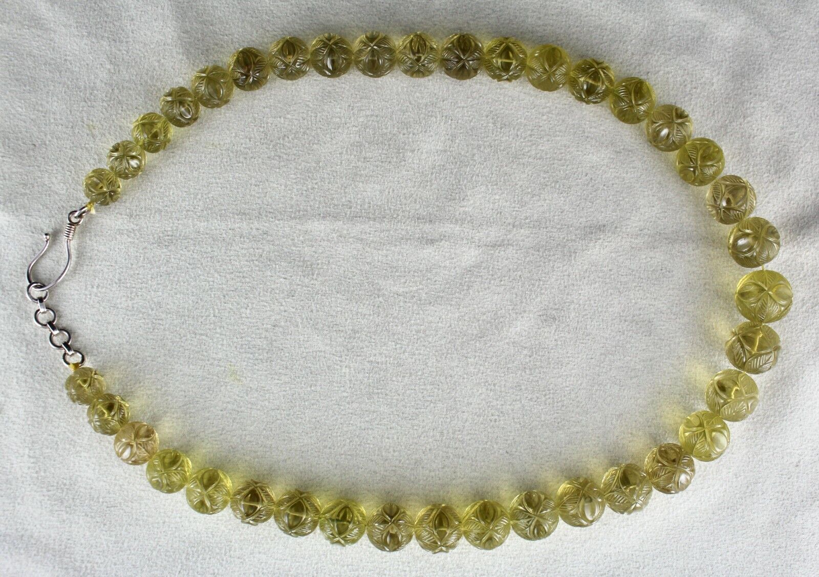 NATURAL LEMON QUARTZ BEADS CARVED 674 CTS SEMI PRECIOUS GEMSTONE BEADED NECKLACE