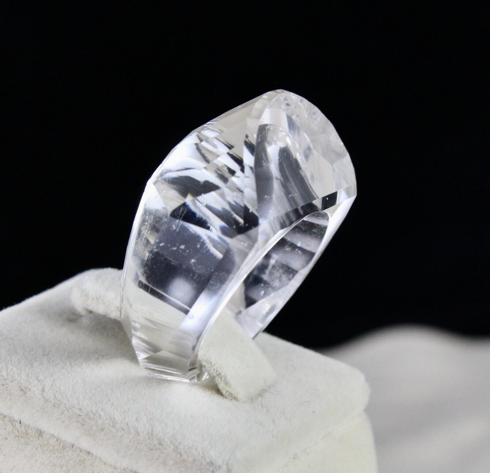 WHITE NATURAL ROCK CRYSTAL QUARTZ FACETED 53 CT FASHION GEMSTONE MEN WOMEN RING