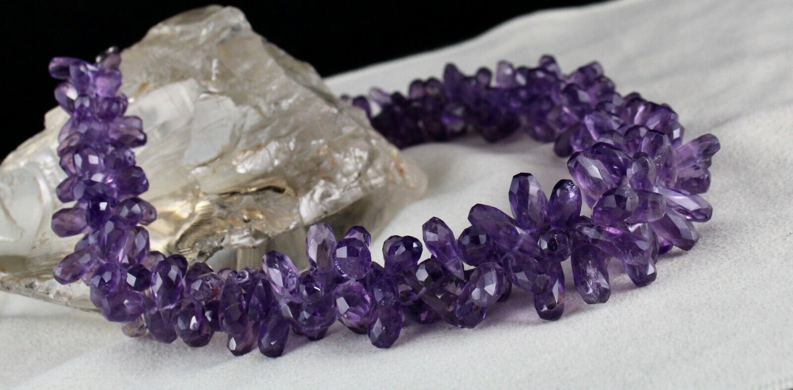 NATURAL AMETHYST TEAR DROPS BEADS 2 LINE 718 CARATS GEMSTONE SILVER NECKLACE