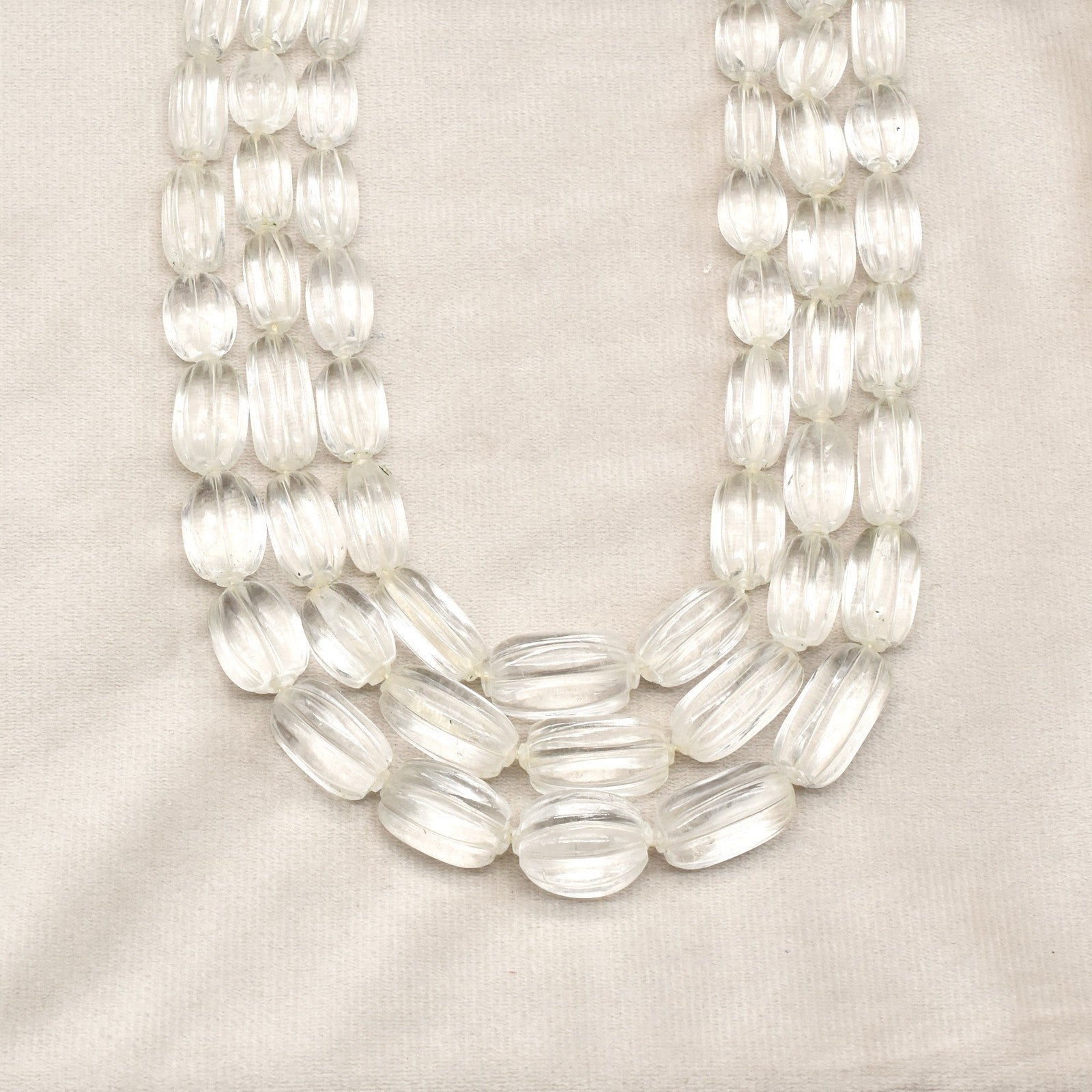 Certified Natural Rock Crystal Quartz 1158 Ct Carved Melon Beads Necklace 3l