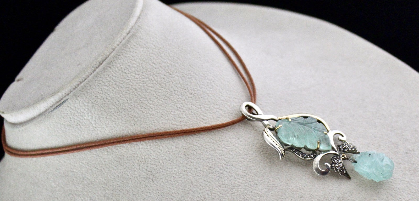 Certified Aquamarine 10ct Natural Diamond 18k Sterling Silver Victorian Pendant