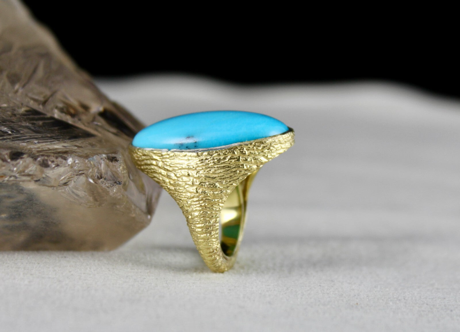 Natural Arizona Turquoise 50ct Cabochon 925 Sterling Silver Gold Ring