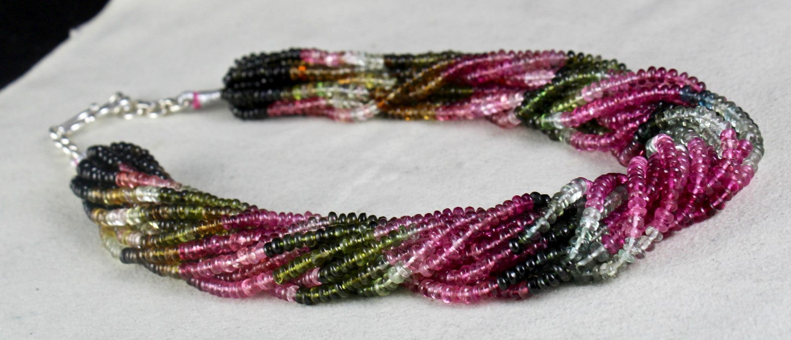 Certified Natural Multi Tourmaline 568 Ct Sterling Silver Round Gem Necklace