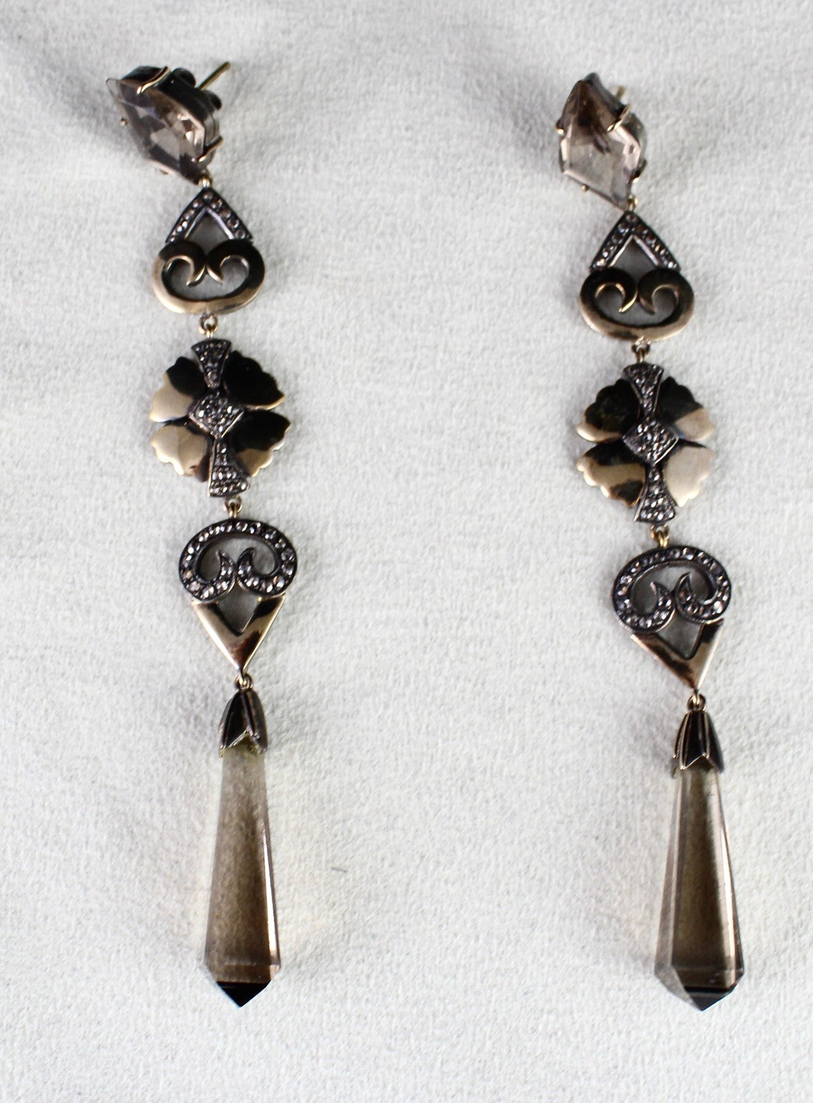 Certified Victorian Smoky Quartz 10ct Natural Diamond 18k Gold Sterling Earrings