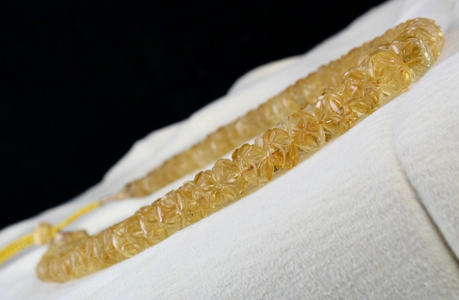 Natural Yellow Citrine Beads Carved Round 2 L 514 Ct Gemstone Vintage Necklace