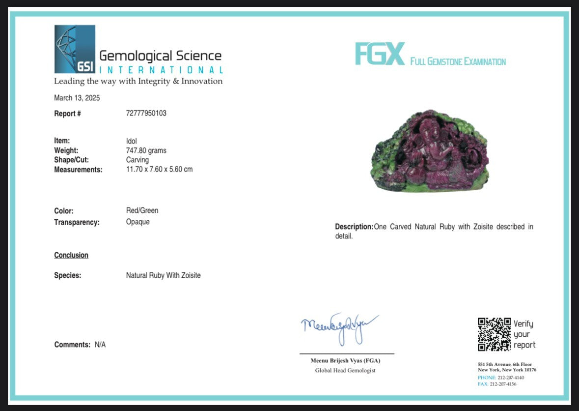 Certified Natural Ruby Zoisite Lord Ganesha 3739 Ct Gemstone Statue Decor