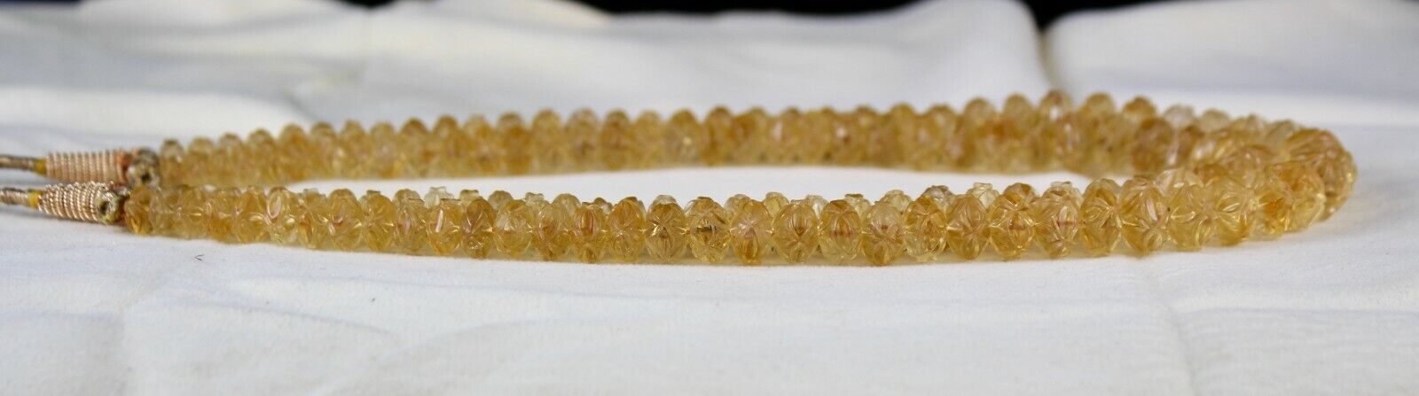 Natural Yellow Citrine Beads Carved Round 2 L 514 Ct Gemstone Vintage Necklace